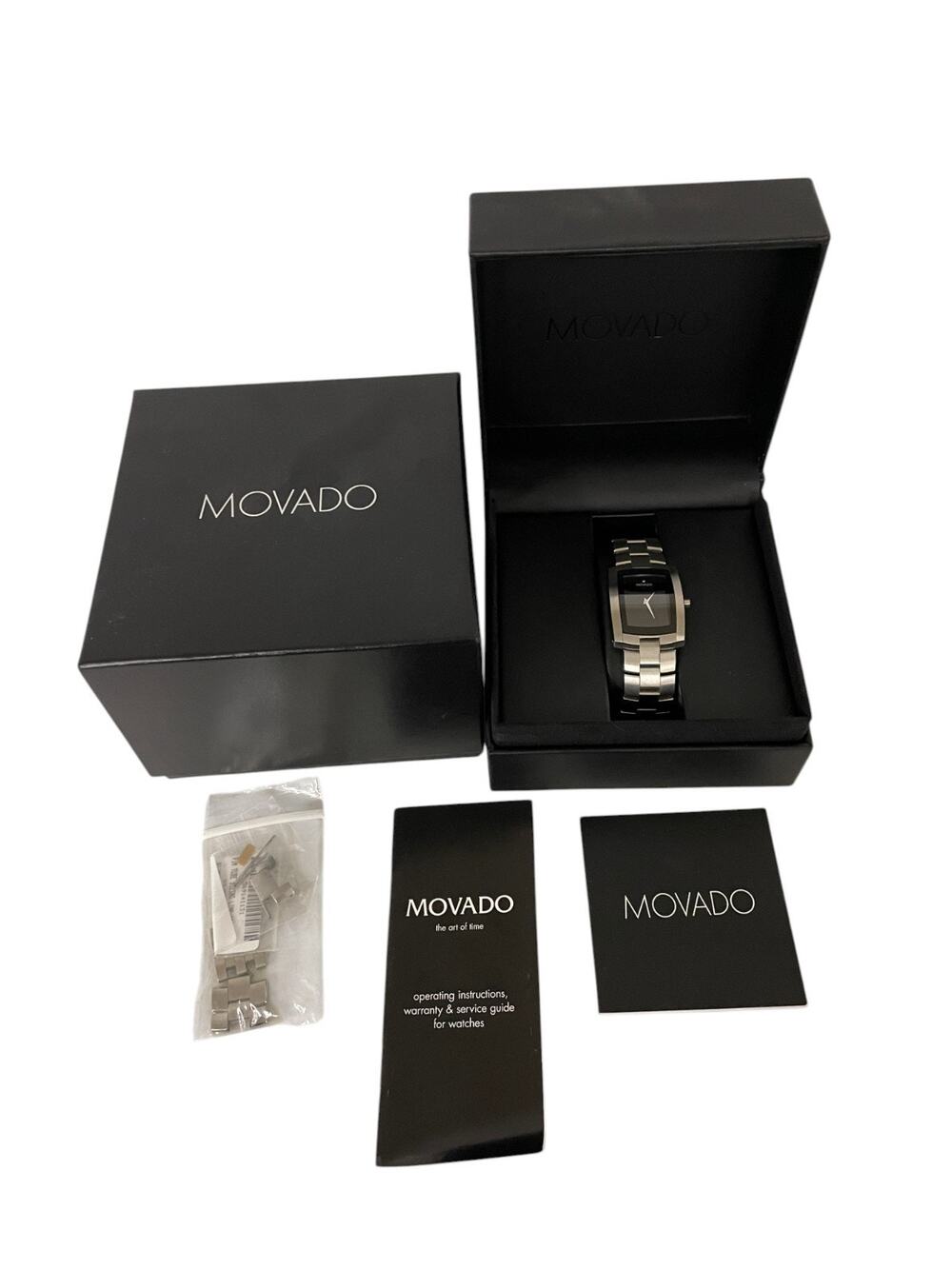 MOVADO Eliro Men’s Quartz Watch 0605377 Stainless Steel Black Dial Used with Box